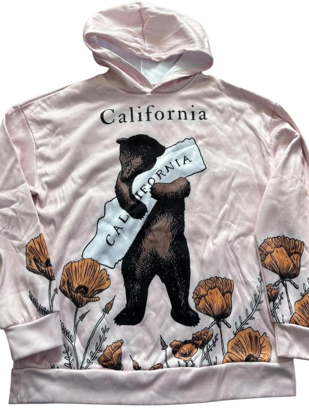 California Bear State Graphic Hoodie Pink Size Medium (21x25)